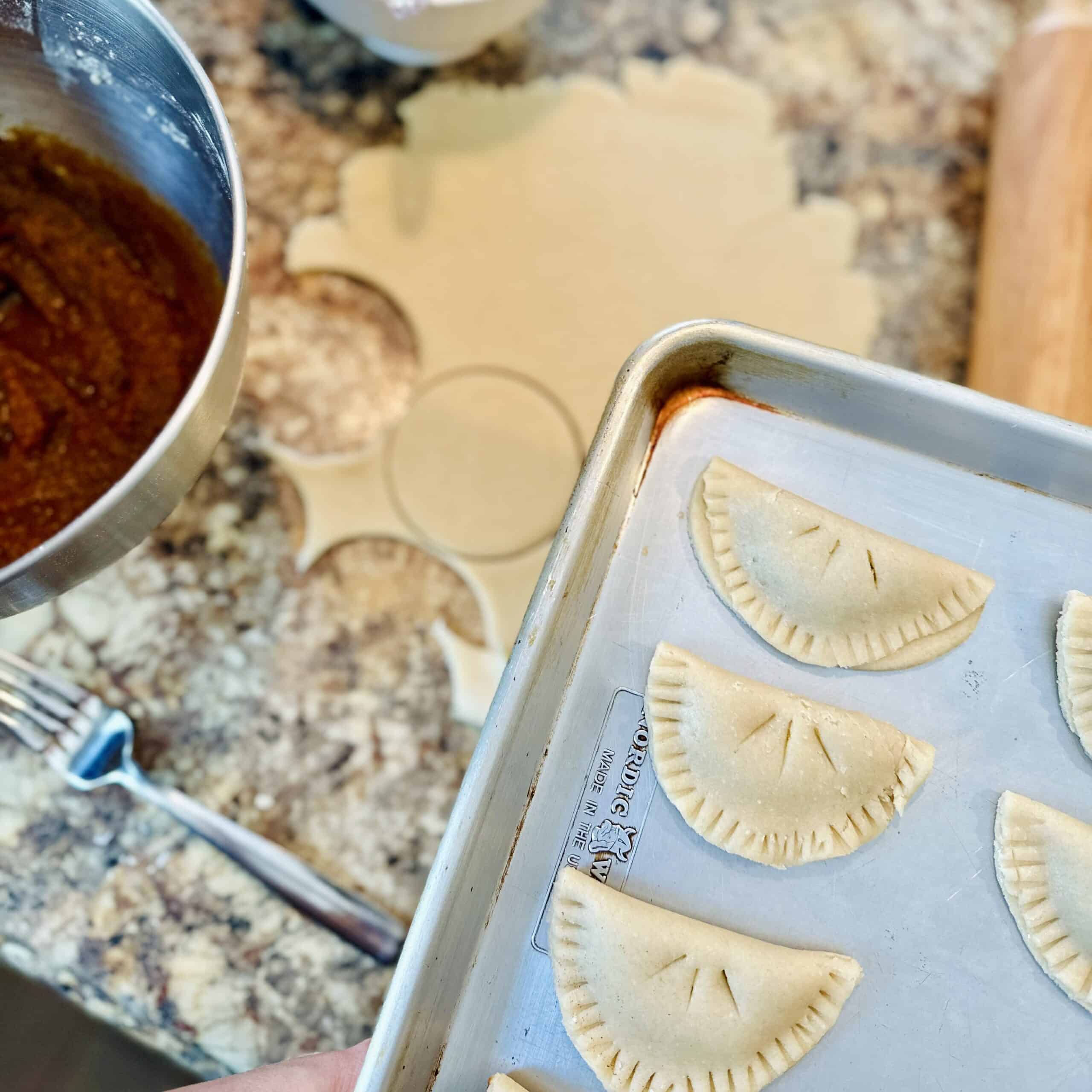 Making hand pie crust for pumpkin pasties